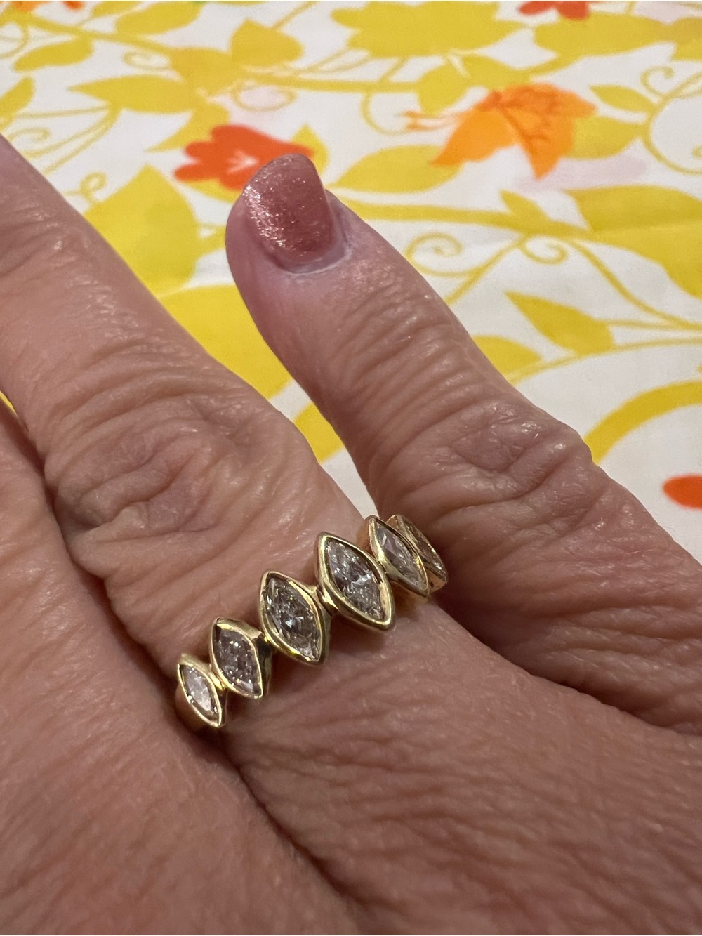 18K Gold Marquise Diamond Band Ring